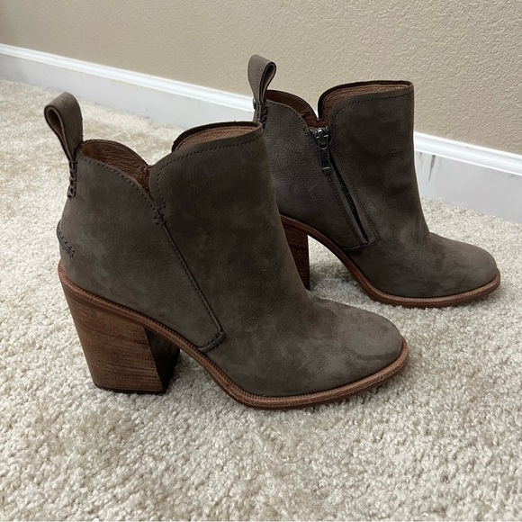 UGG Pixley Stacked Heel Ankle Boots Bootie Mysterious Grey Leather 1095057 Sz 8 - Picture 4 of 16